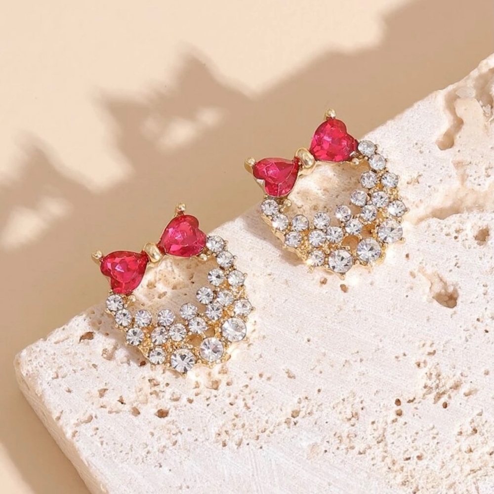 RHINESTONE BOW EARRINGS NWOT - Picture 2 of 6